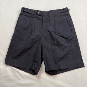 VTG Berle Tailored Mens Navy Blue Pleated Shorts Adjustable Side Tabs Size 29